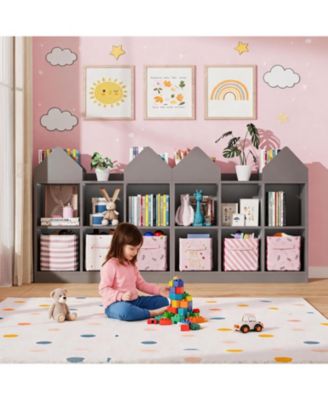 Set of 2 Kids Castle Cube Toy Storage Organizer  6 Cubby Open Bookshelf with Anti Tip Wall Device Perfect for Playrooms