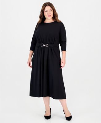 Plus Size Serenity Belted Scoop Neck A-Line Midi Dress