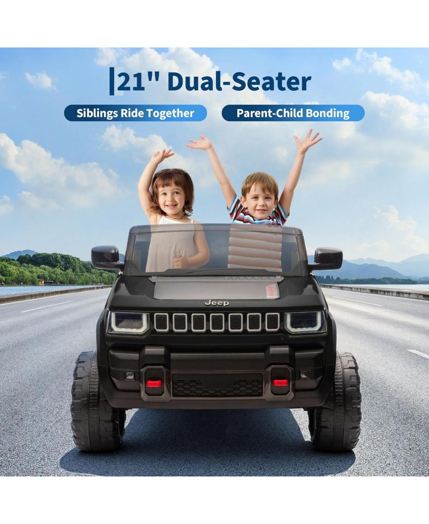 Детская игрушка homfan 41.7" x 27.2" x 13.8" Licensed 24V 2-Seater Electric Ride On Car, Ages 3-6, цвет: Чёрный — фото 7