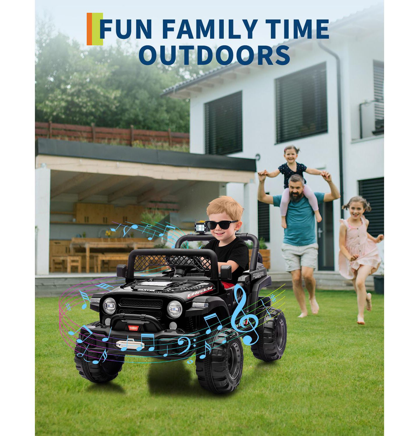 Детская игрушка homfan 43.3"L x 28.3"W x 28.3"H 12V Battery Powered Remote Control Electric Ride-On Car, Ages 3-6, цвет: Чёрный — фото 3