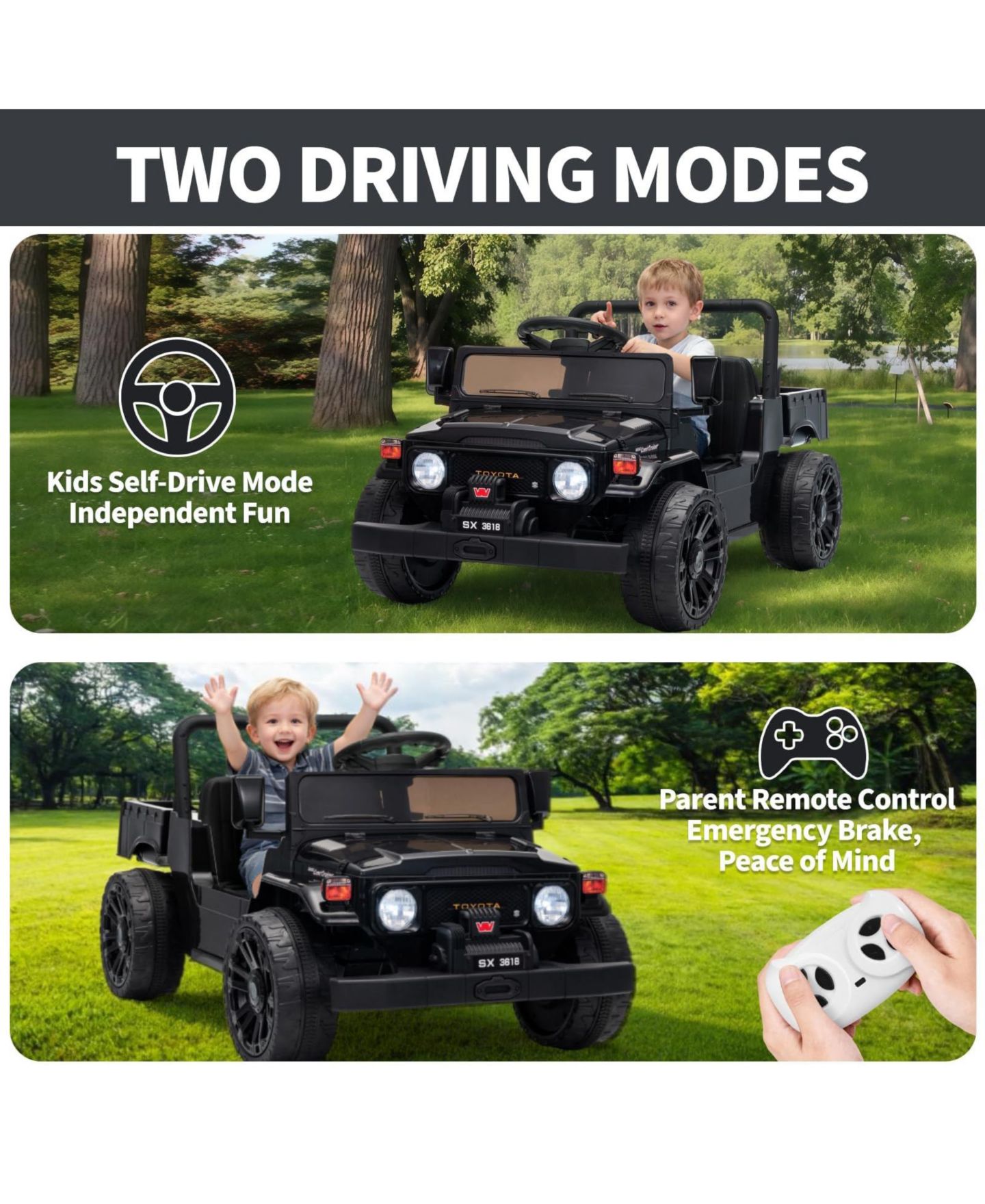 Детская игрушка homfan Licensed Toyota Pickup Metal 12V Battery Powered with Remote Control Ride-On, 66 lbs Capacity, Ages 3-6, цвет: Чёрный — фото 7