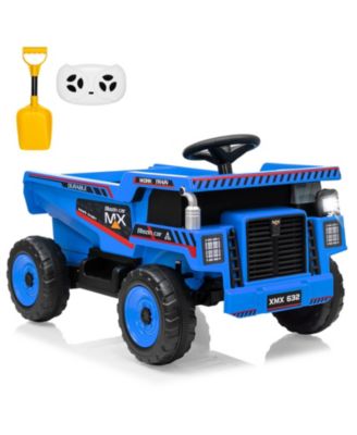 12V Ride-On Dump Truck, 4-Wheeler Electric Construction Vehicle with Remote Control, Dump Bed, Shovel, LED Lights, Music