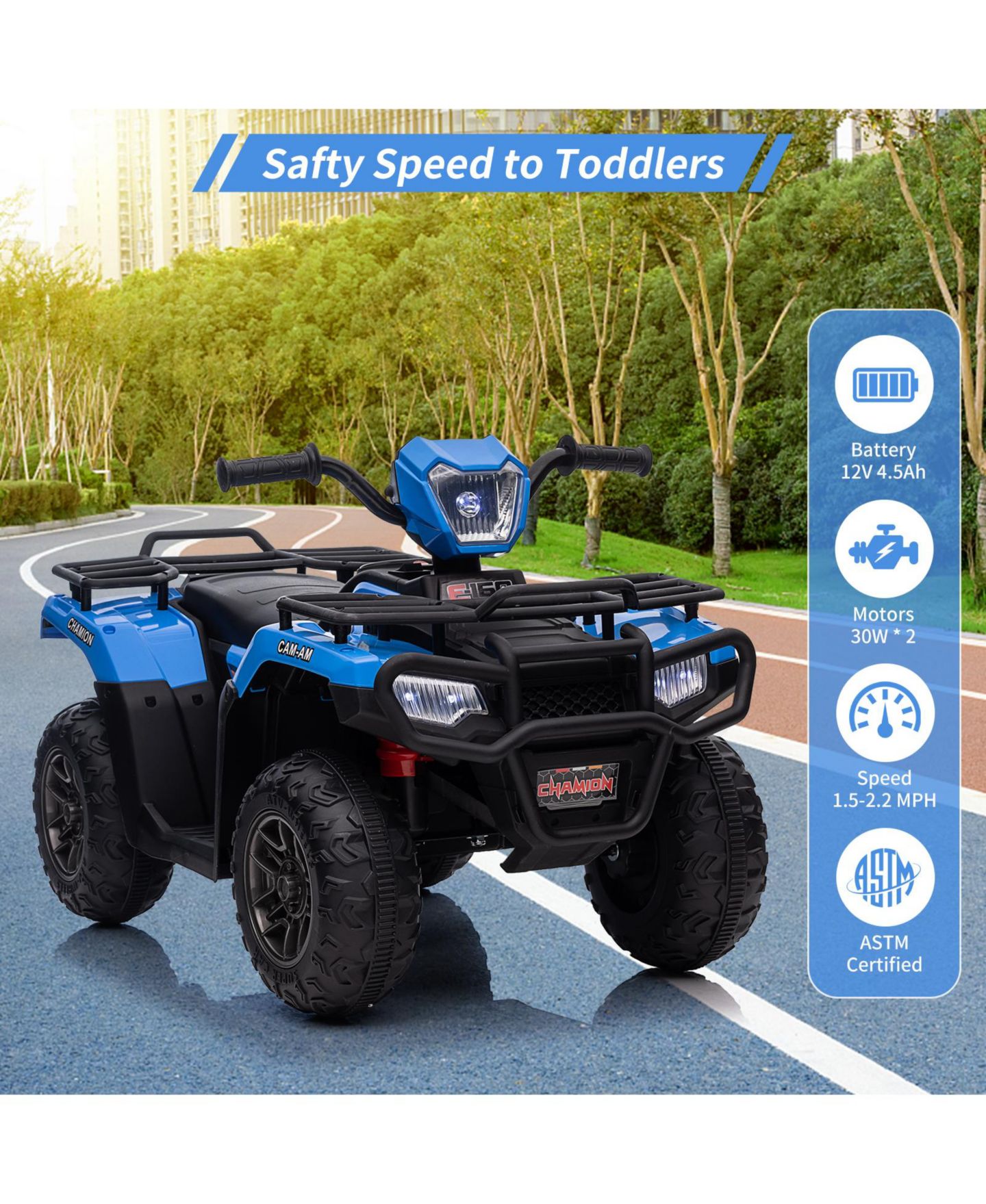 Детская игрушка homfan 12V Electric Kids Ride-On ATV with LED Lights, Ages 2.5-6 Years, цвет: Синий — фото 3