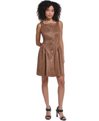 Women's Faux Suede Fit And Flare Midi Dress