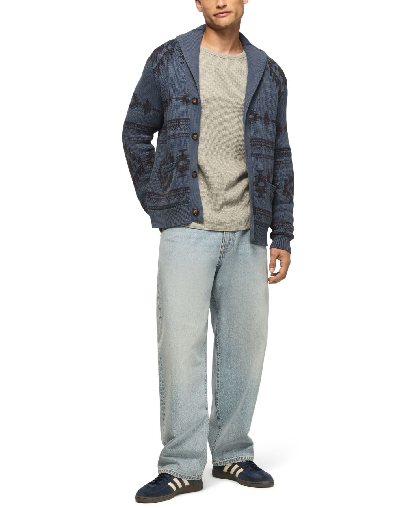 Мужской кардиган Lucky Brand Southwestern Shawl Collar Cardigan, цвет: Винтажный индиго — фото 2