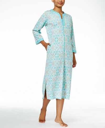 Miss Elaine Zip-Front Printed Knit Robe