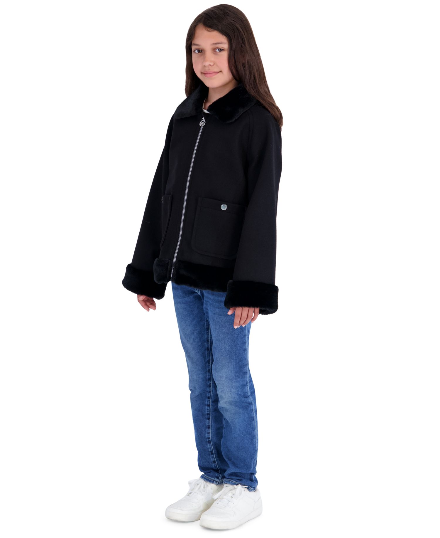 Girls' 5-16 Midweight Long-Sleeve Faux Wool Jacket