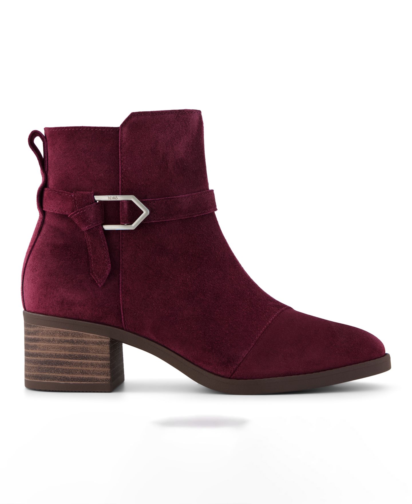 Женские ботинки TOMS Delilah Buckle Ankle Booties, цвет: Тёмный бордовый замшевый — фото 2