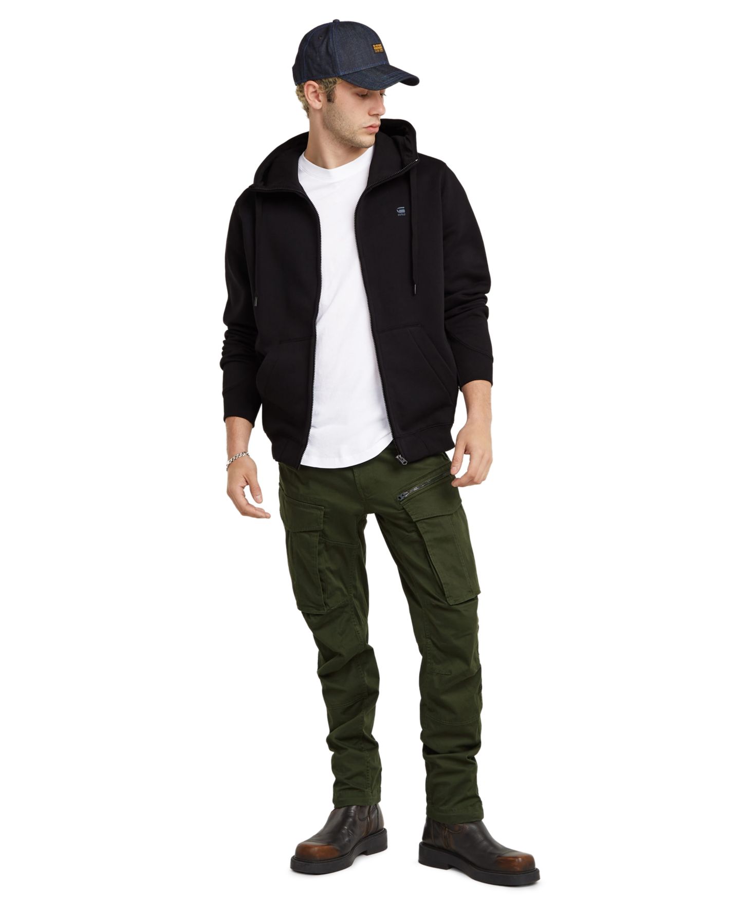 Мужское худи G-Star Raw Premium Full-Zip Hooded, цвет: Тёмный чёрный — фото 2