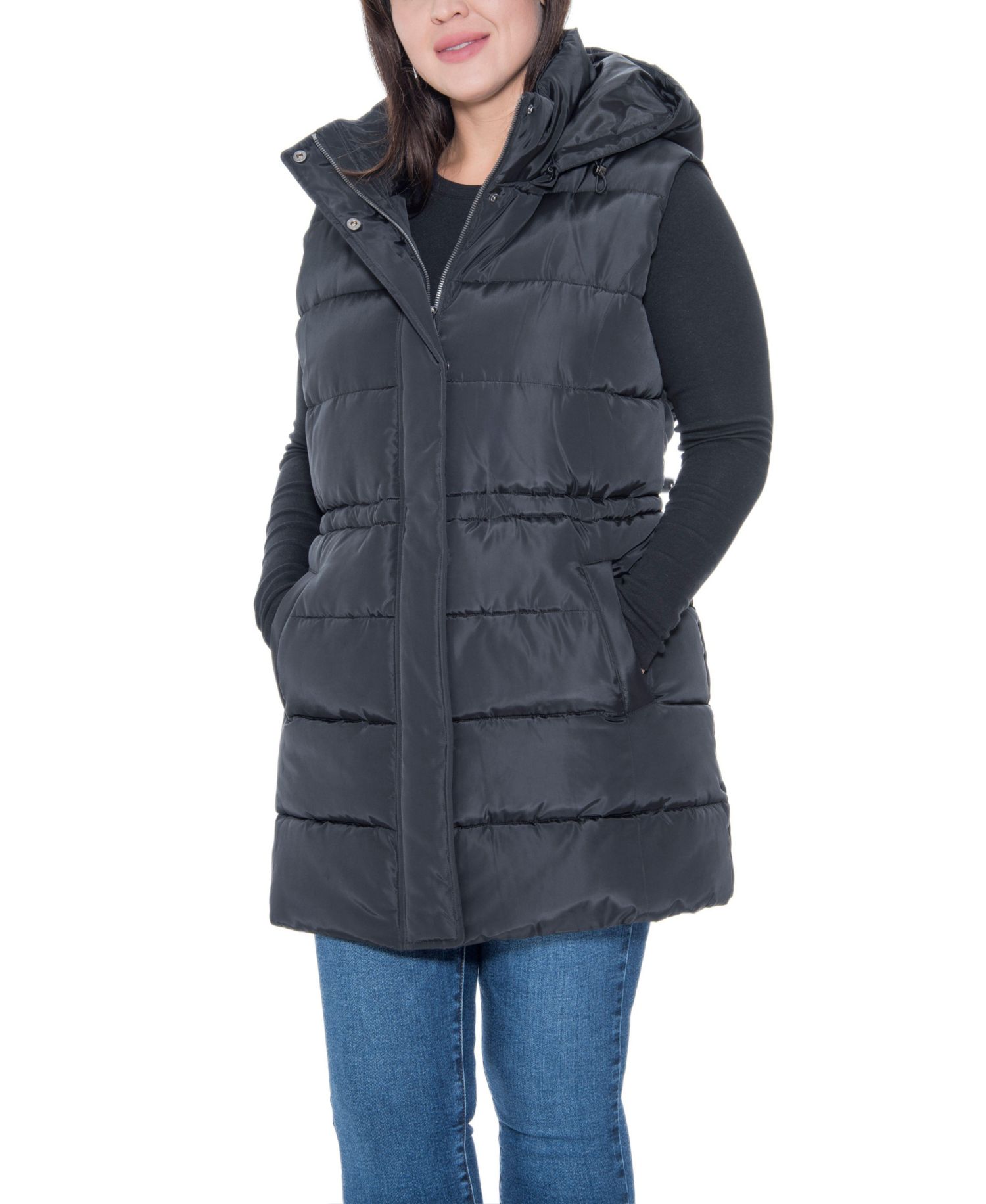 Plus Size Puffer Vest With Drawstring Waist