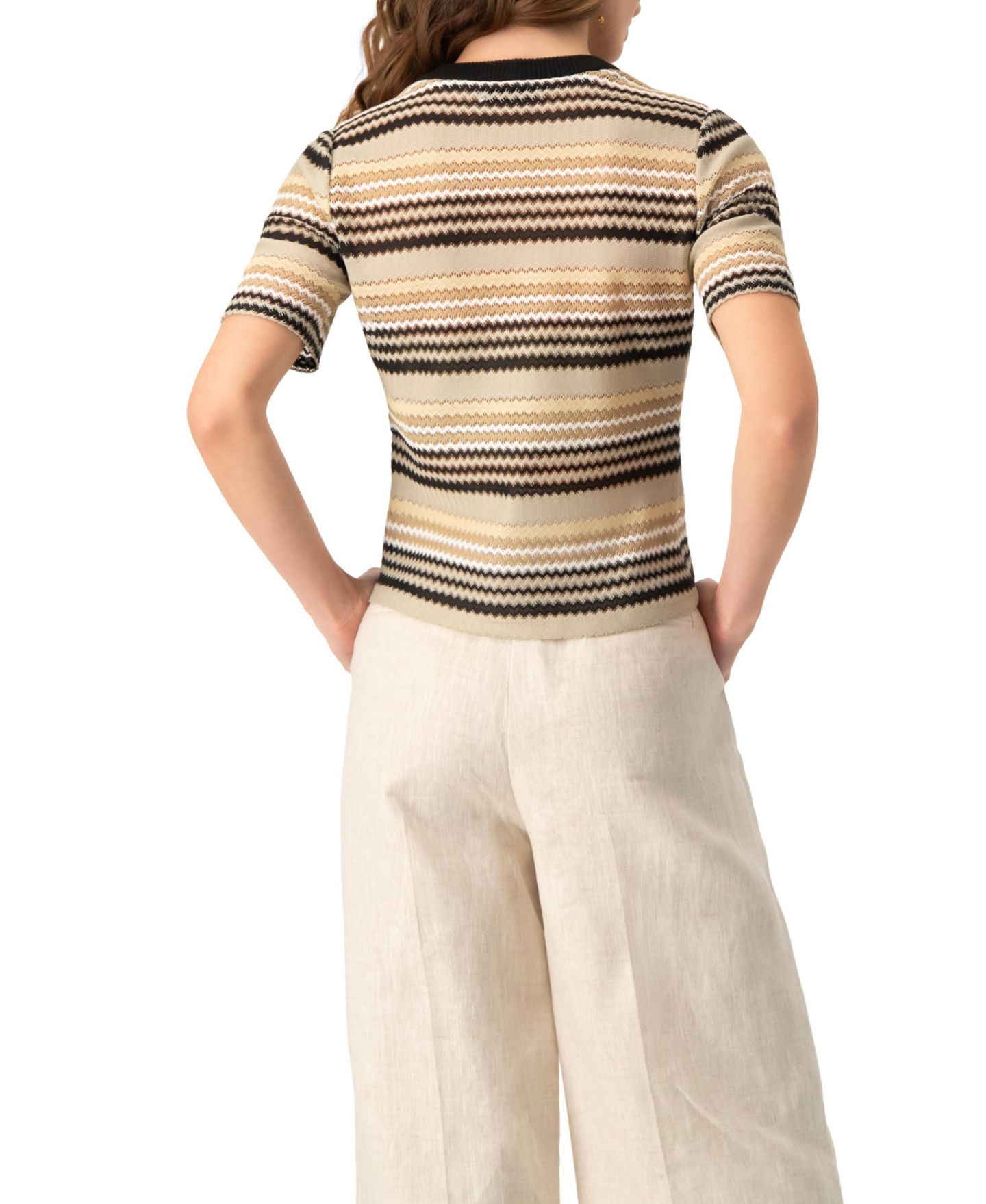 Женский топ Ivonne Chevron Stripe Crochet Knit, цвет: Бежевый — фото 2