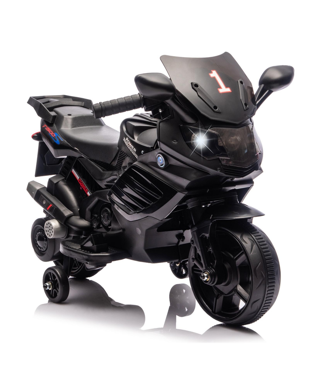 homfan 6V Battery Powered Ride-On Motorcycle Toy, 3-Wheel Stable Design, Training Wheels, Headlight, Horn and Music, Realistic Motorbike, Outdoor Play