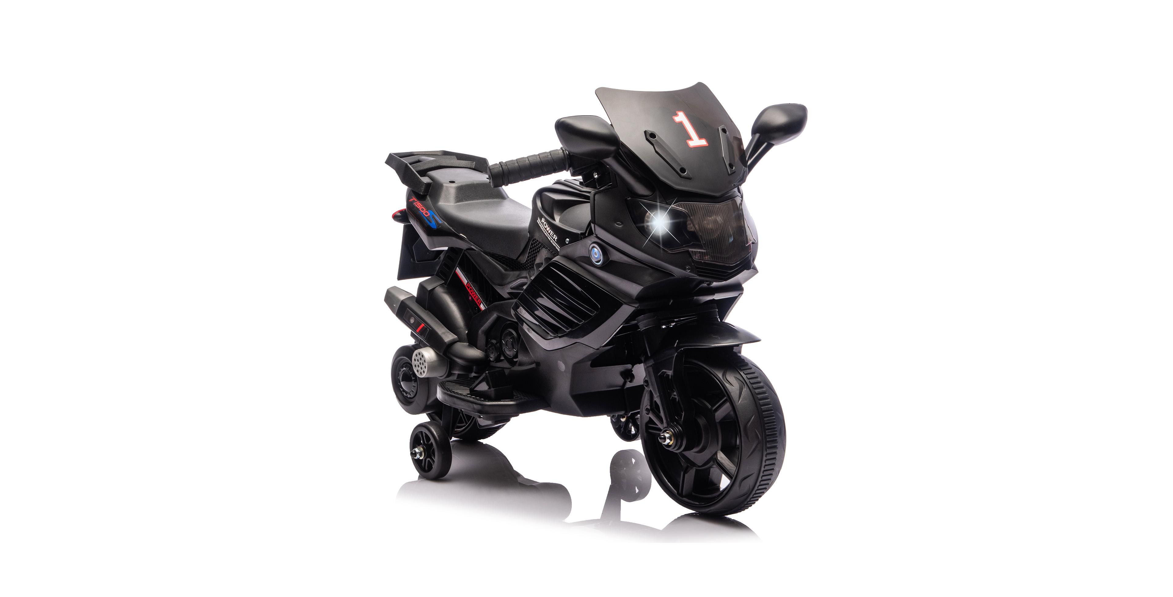 homfan 6V Battery Powered Ride-On Motorcycle Toy, 3-Wheel Stable Design, Training Wheels, Headlight, Horn and Music, Realistic Motorbike, Outdoor Play