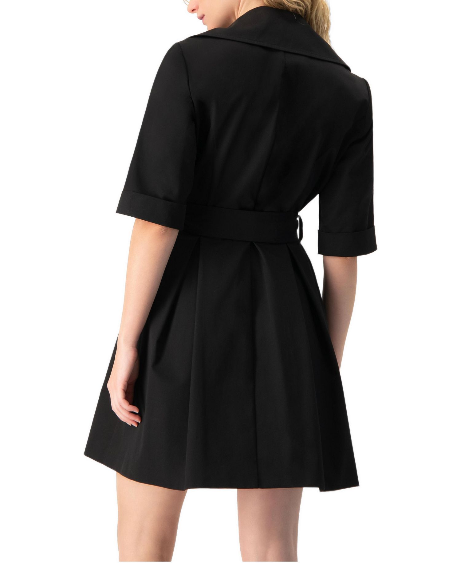 Women's Belted Collared Short-Sleeve Shirt Mini Dress