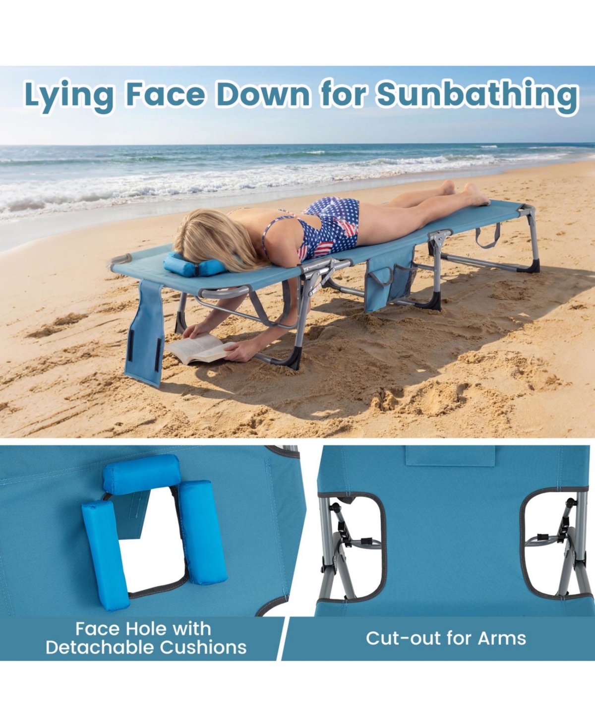 Sugift Set of 2 Portable Folding Tanning Chaise Lounge with 4-Position Backrest