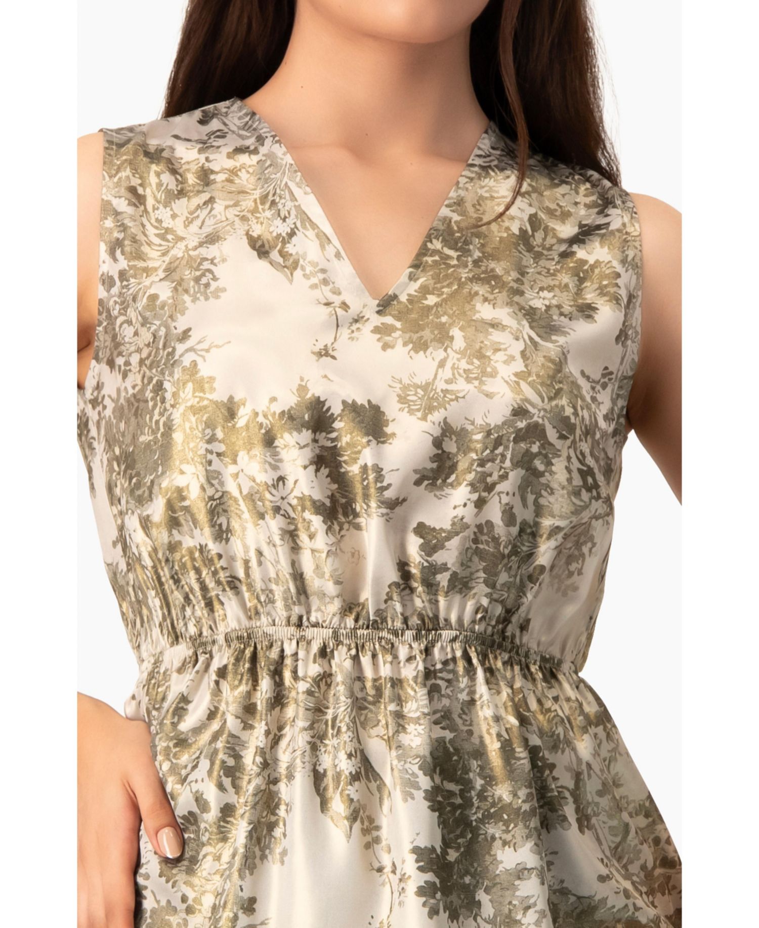 Women's Sleeveless Peplum Blouse in Abstract Botanical Print Top