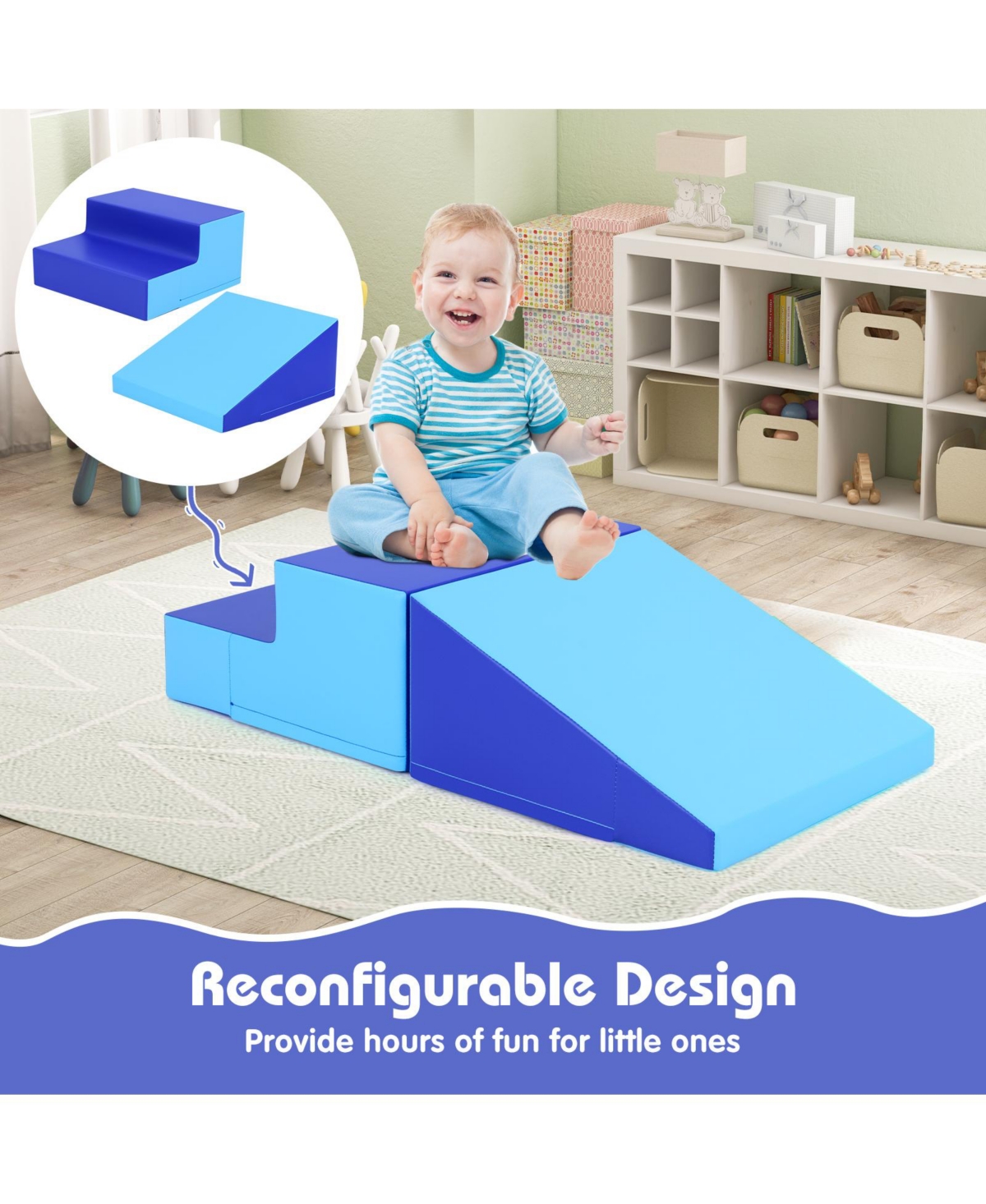 Slickblue Kids 2-Piece Foam Play Set Slide and Step Climbing Blocks