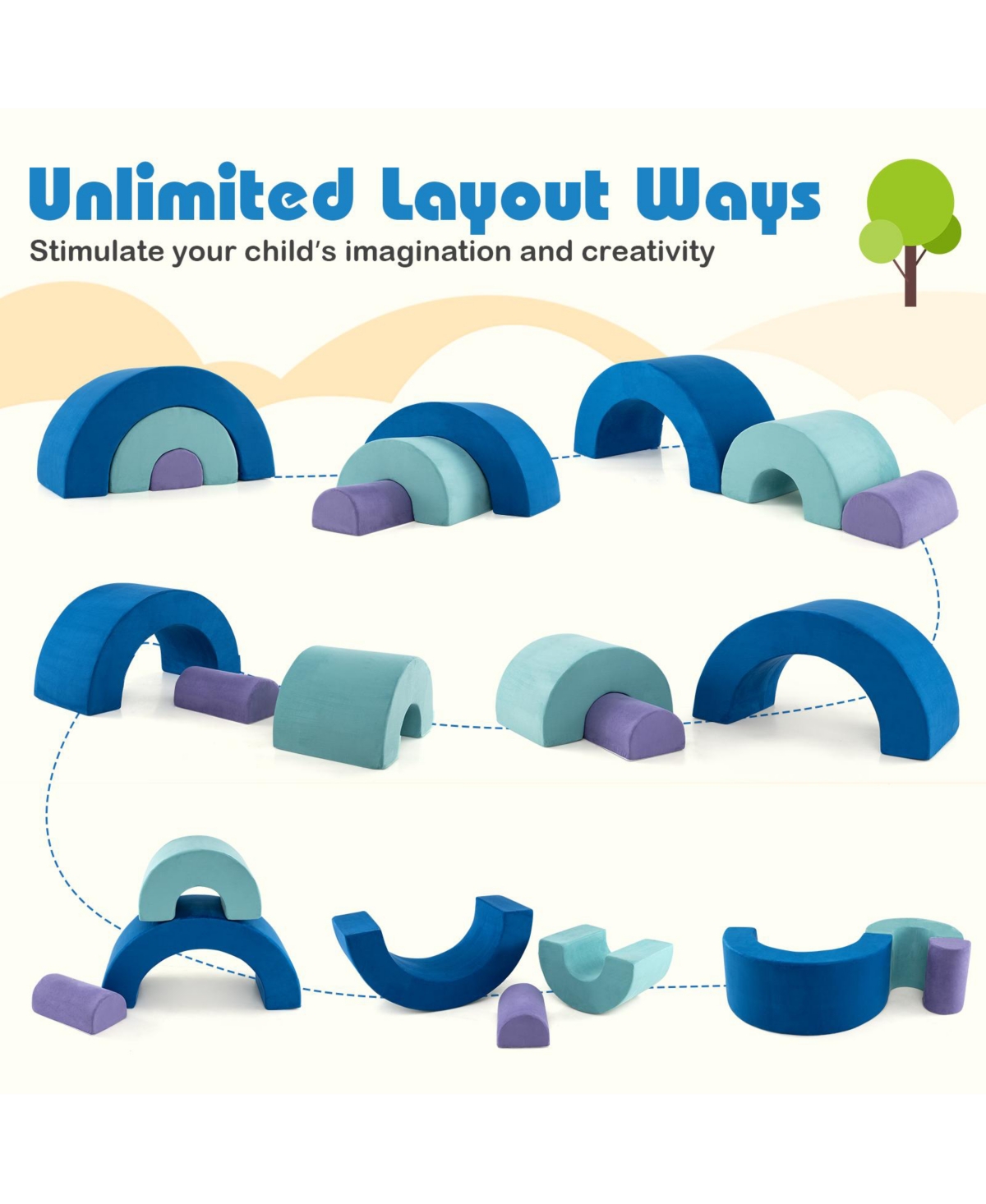 Slickblue Kids Soft Foam Climber Set with Rainbow Arc Design and Removable Covers