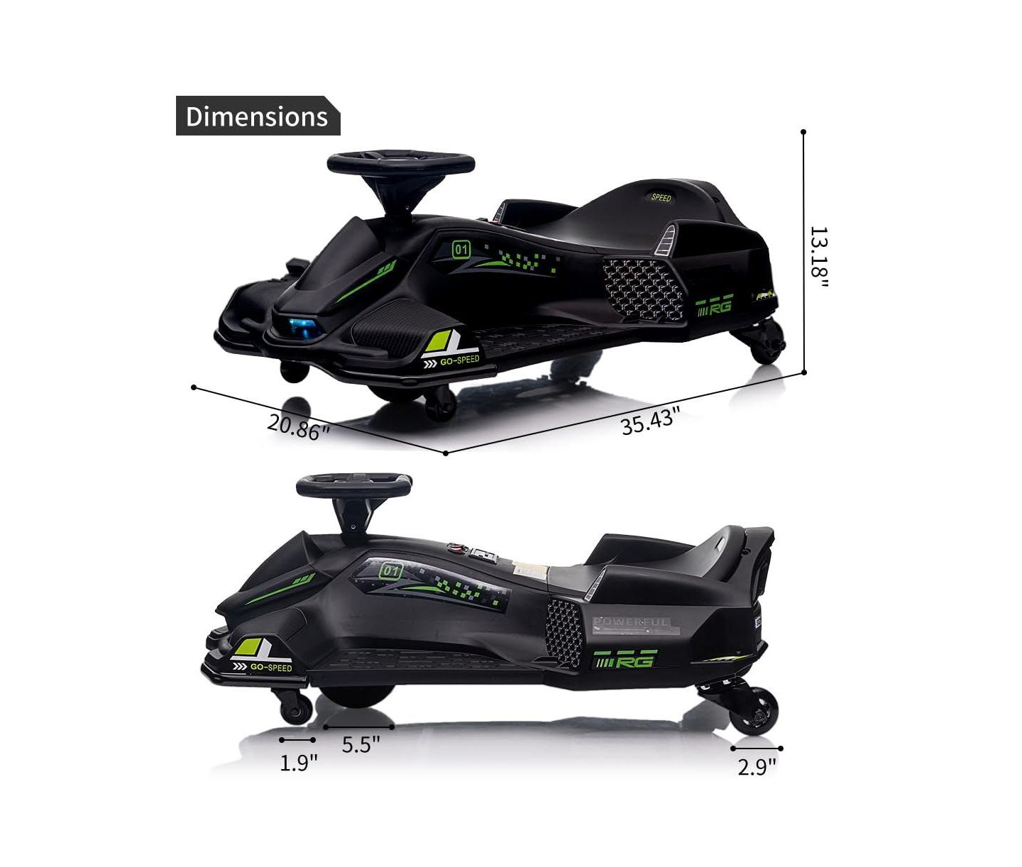 Детская игрушка homfan Electric Drift Variable-Speed Go-Kart, 110 lbs Capacity, Ages 8+, цвет: Чёрный — фото 2