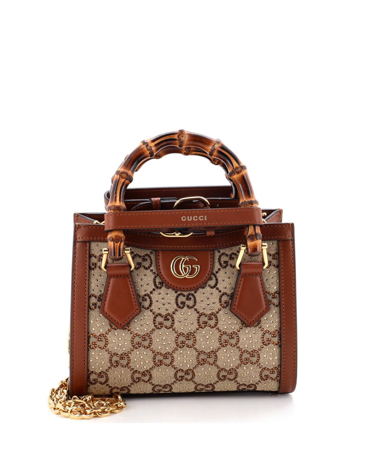 Mini Diana NM Bamboo Handle Tote Crystal Embellished GG Canvas