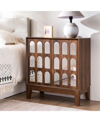 Sideboard Buffet, Modern Storage Cabinet with Doors and Shelves, Boho Style Wooden Buffet Cabinet