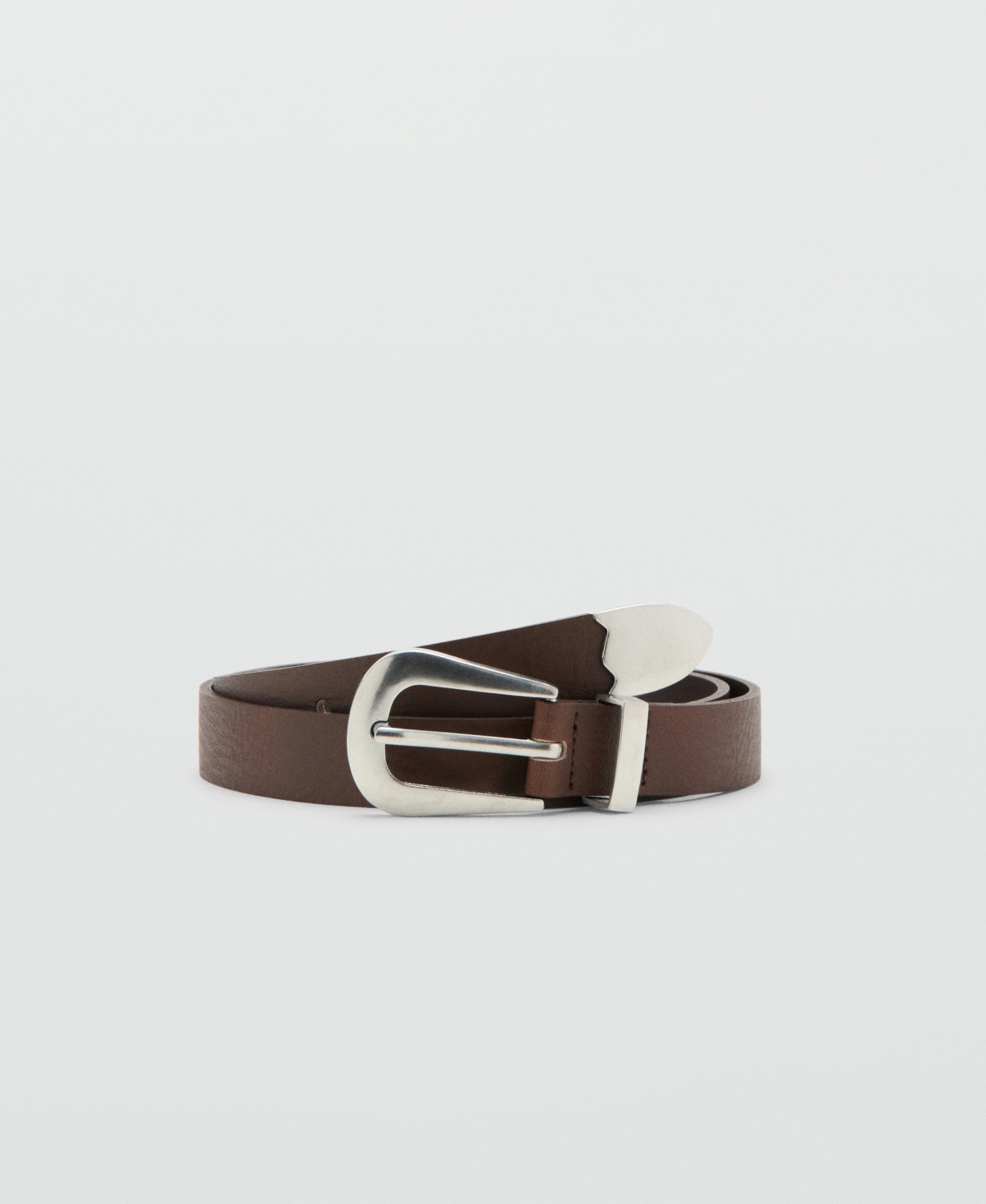 Mango Women's Metal Detail Leather Belt In Dark Brown