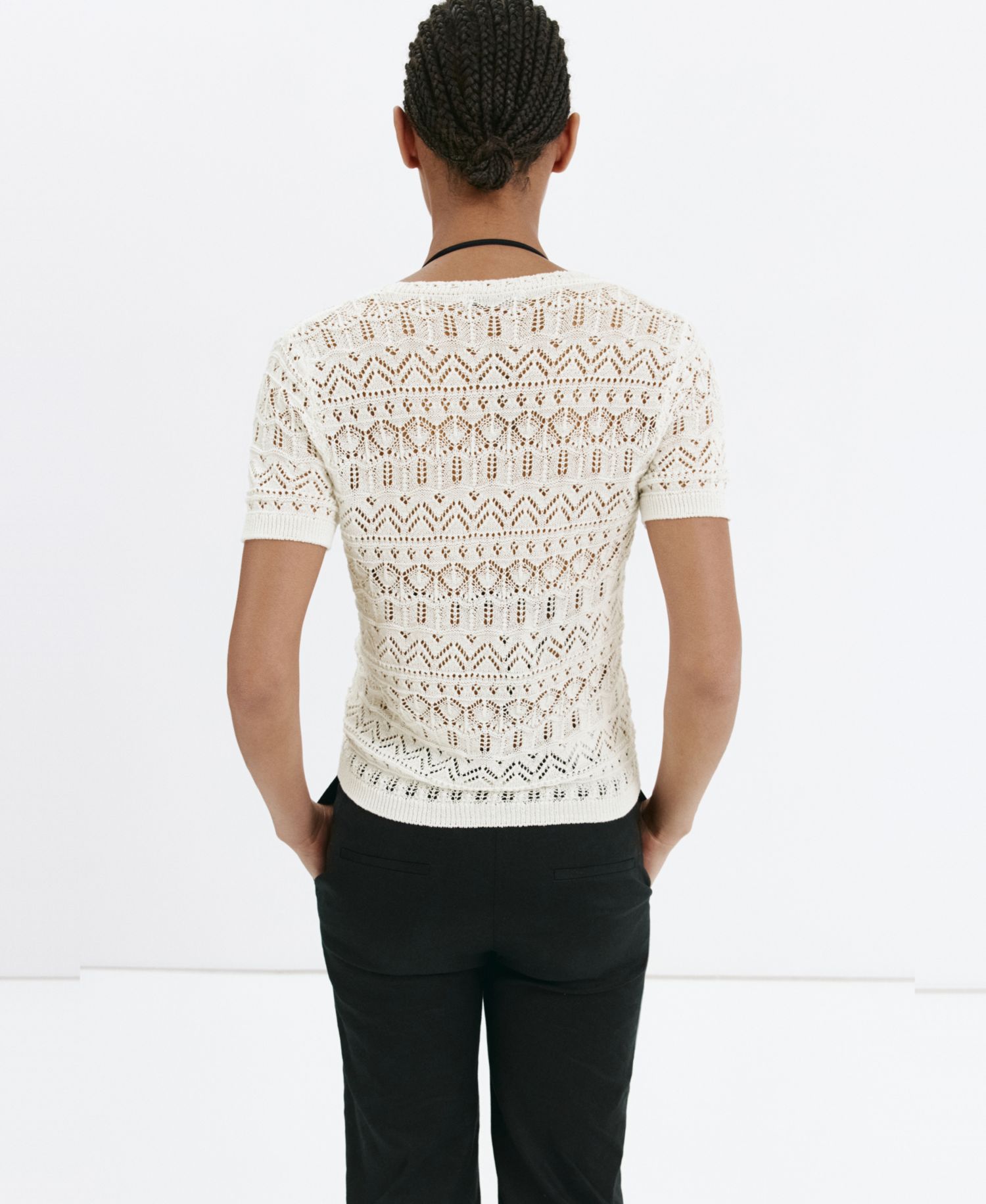 Women's Short-Sleeve Open-Knit Cardigan Sweater