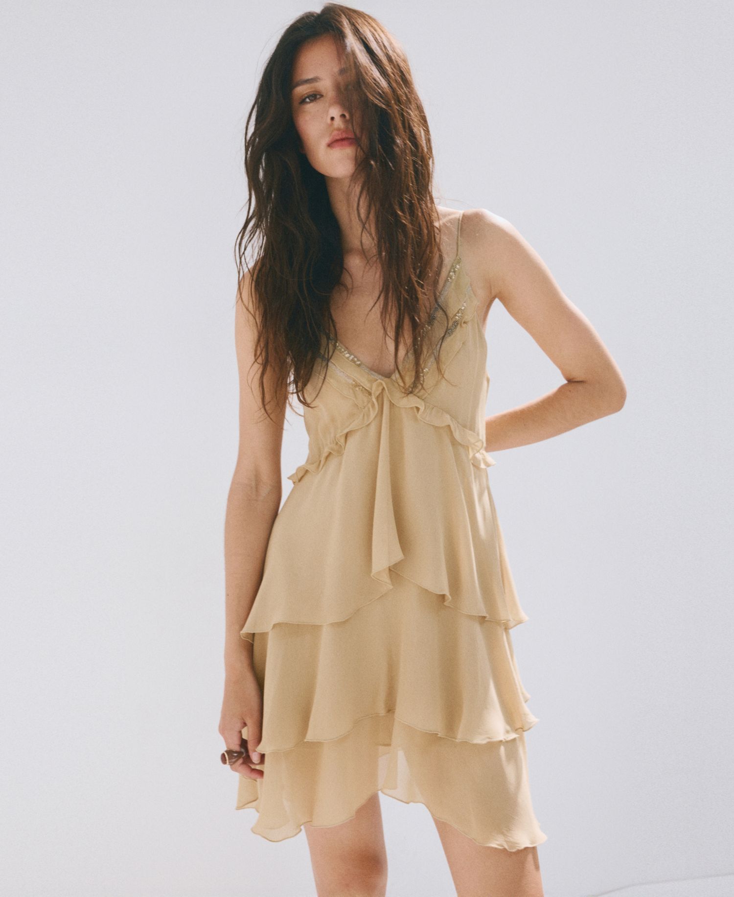 Women's Bead Detail Ruffled Dress