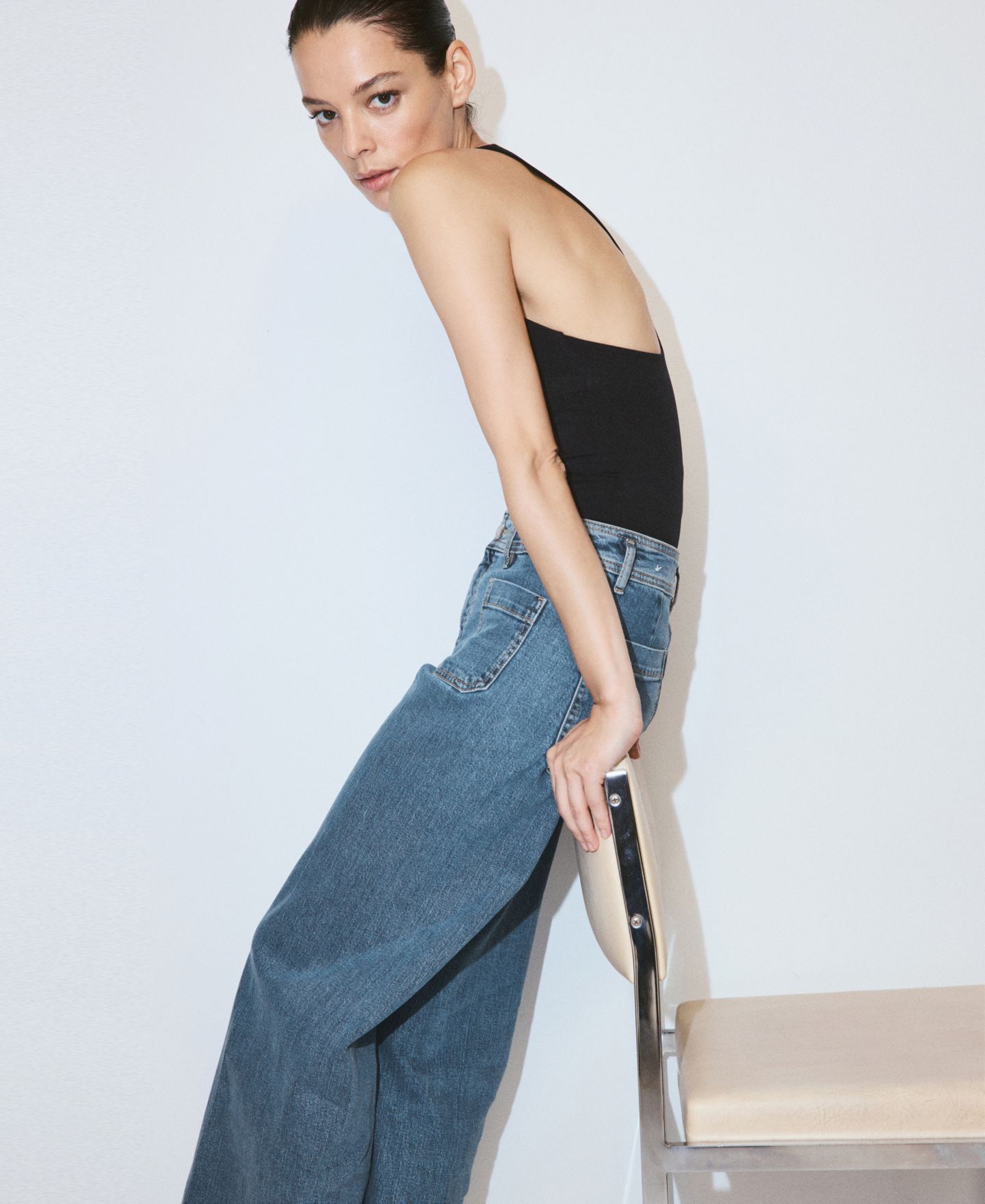 Женские джинсы MANGO High-Waisted Wide leg, цвет: Синий — фото 7