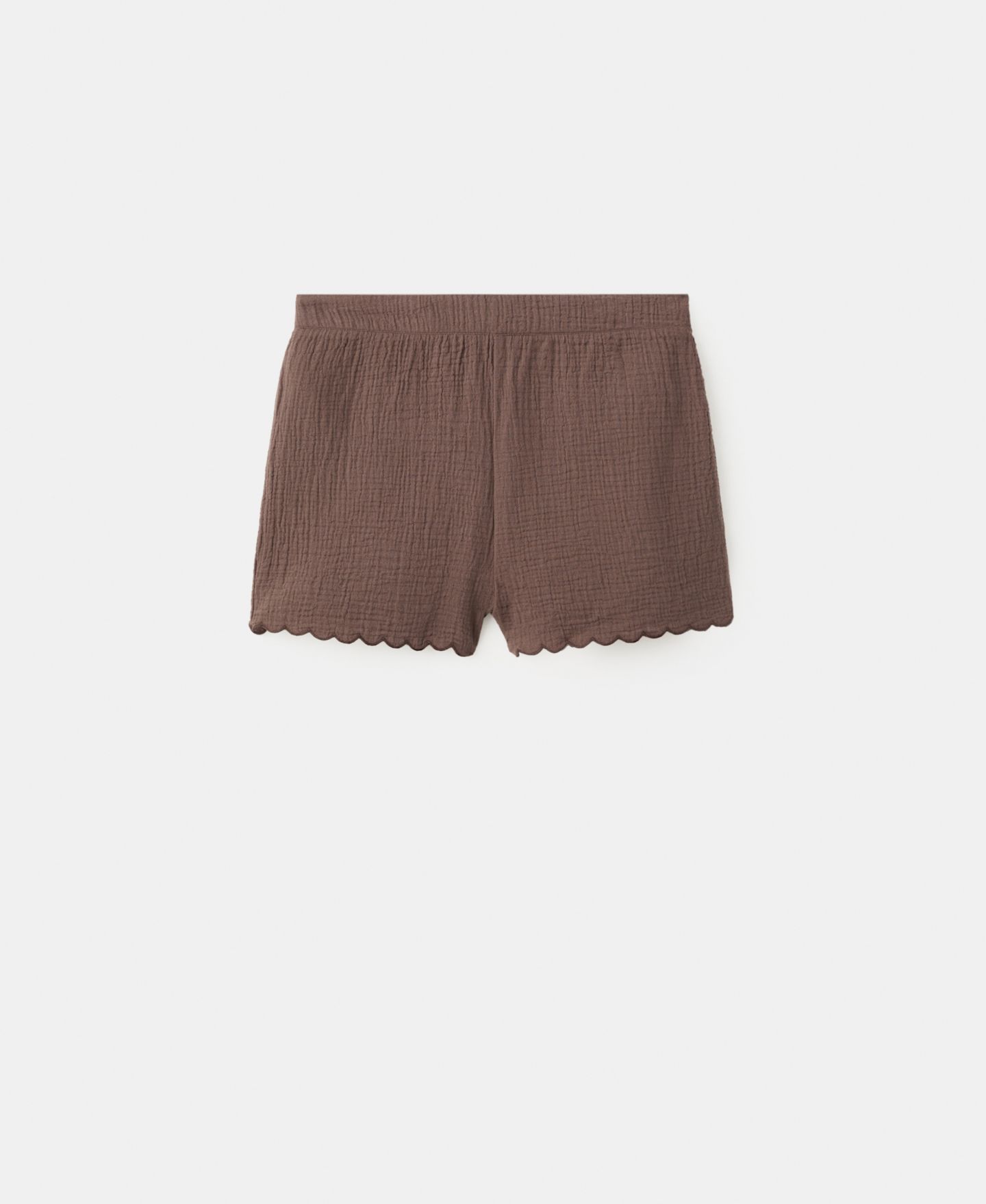 Женские шорты MANGO Scalloped Details Cotton, цвет: Тёмный коричневый — фото 1