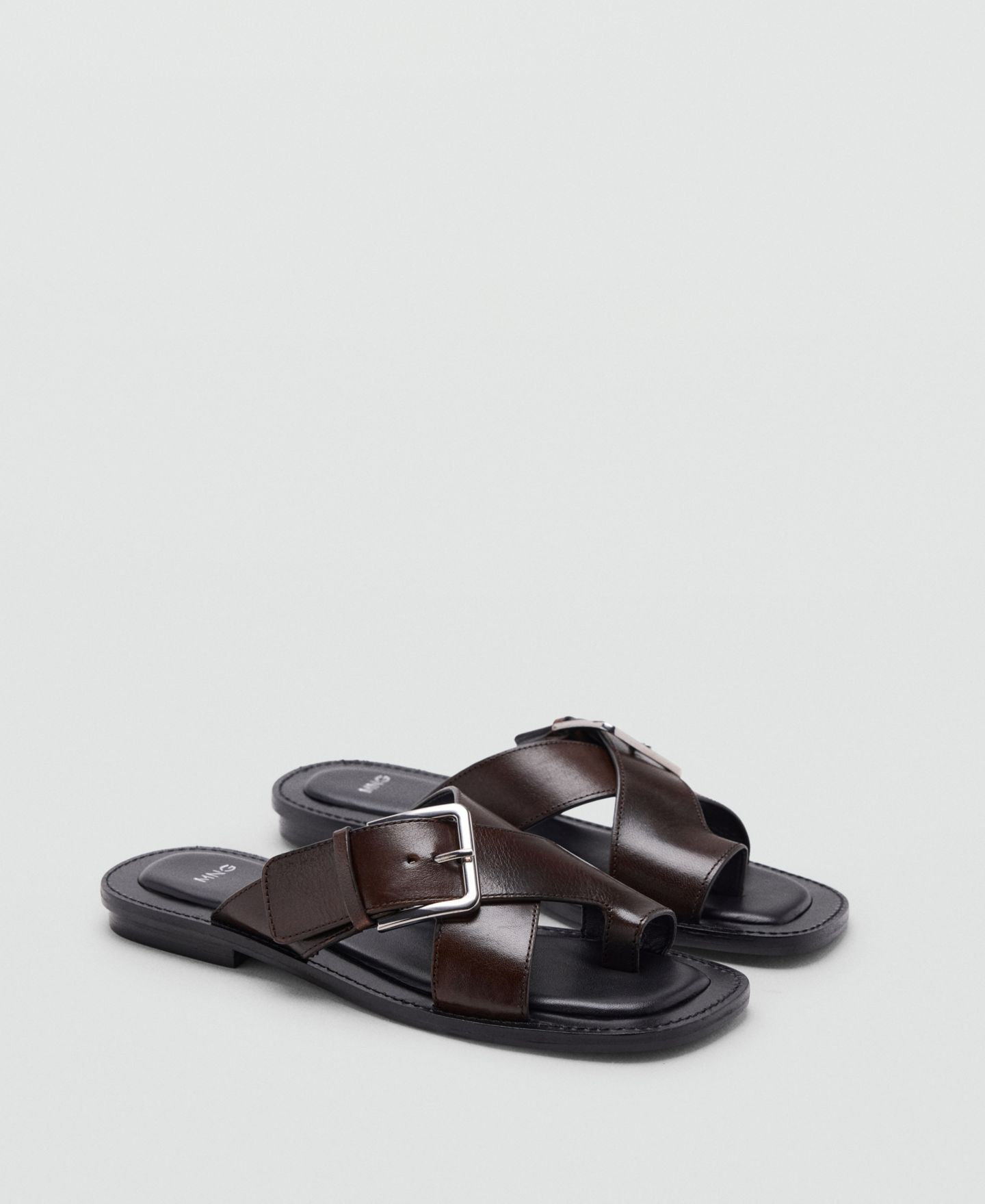 Женские сандалии Mango Crossed Straps Leather, цвет: Тёмный красный — фото 1
