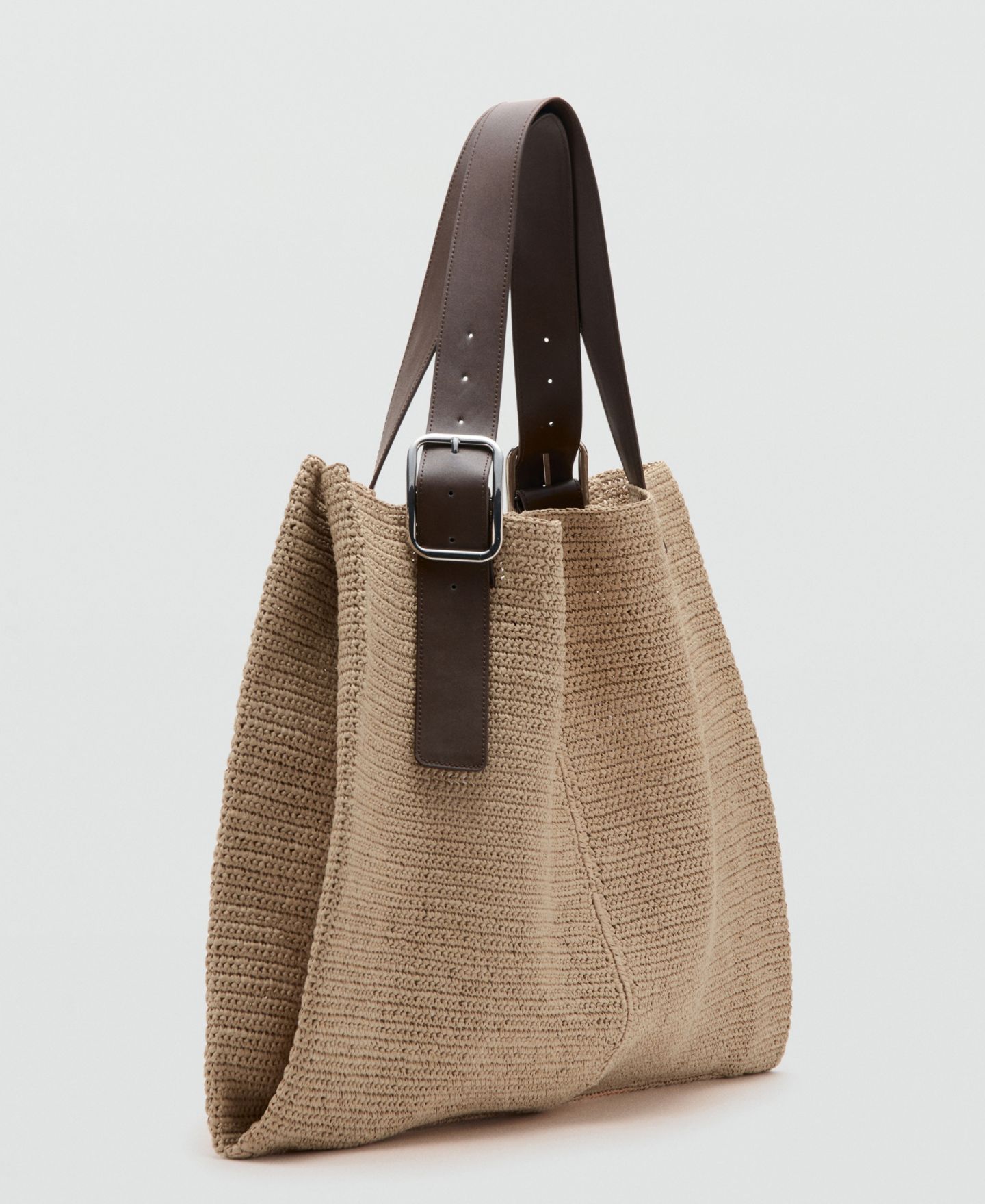 Женская сумка MANGO Natural-Fiber Buckle Detail Shopper, цвет: Светлый бежевый — фото 7