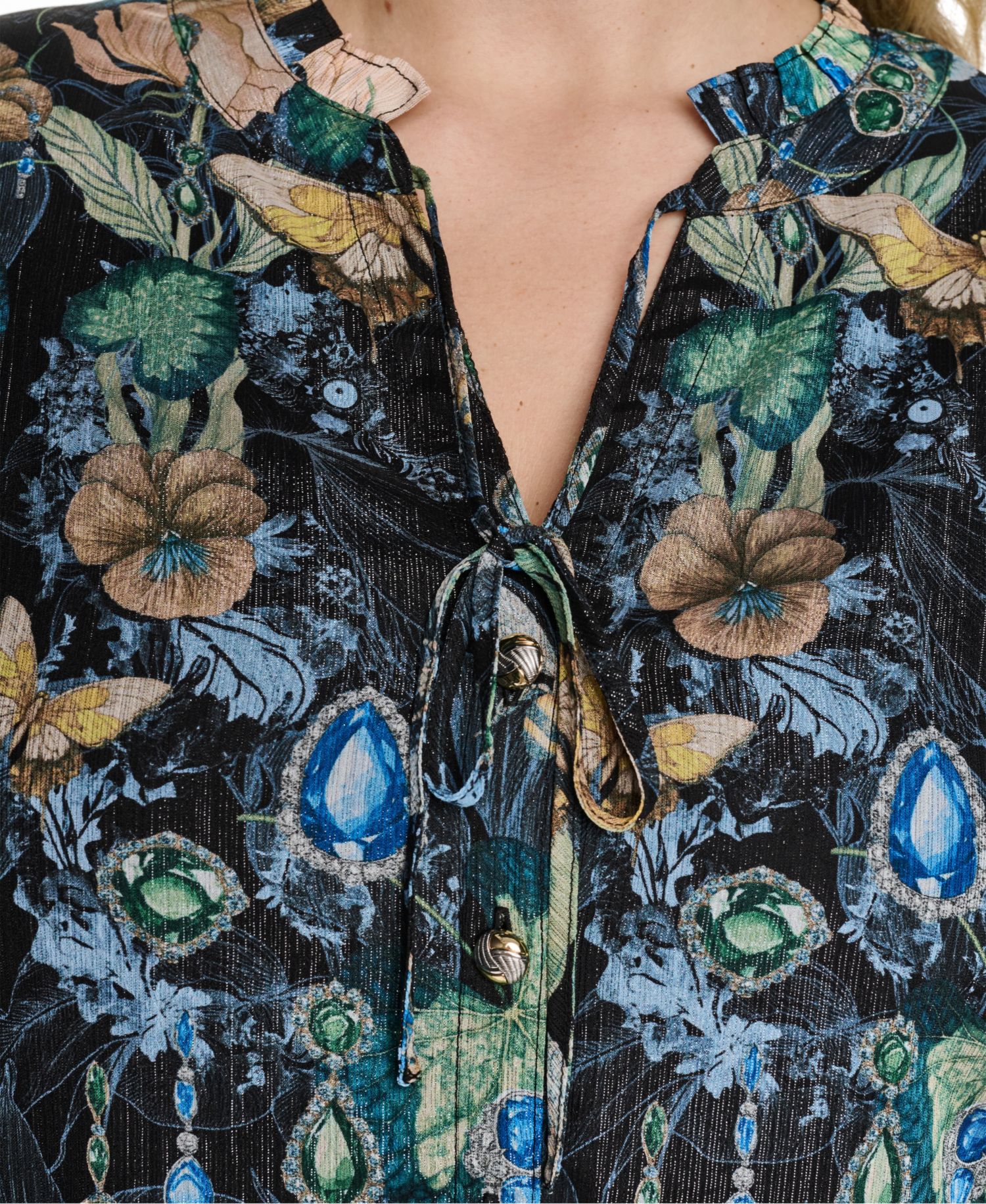 Plus Size Printed Collared Long-Sleeve Top