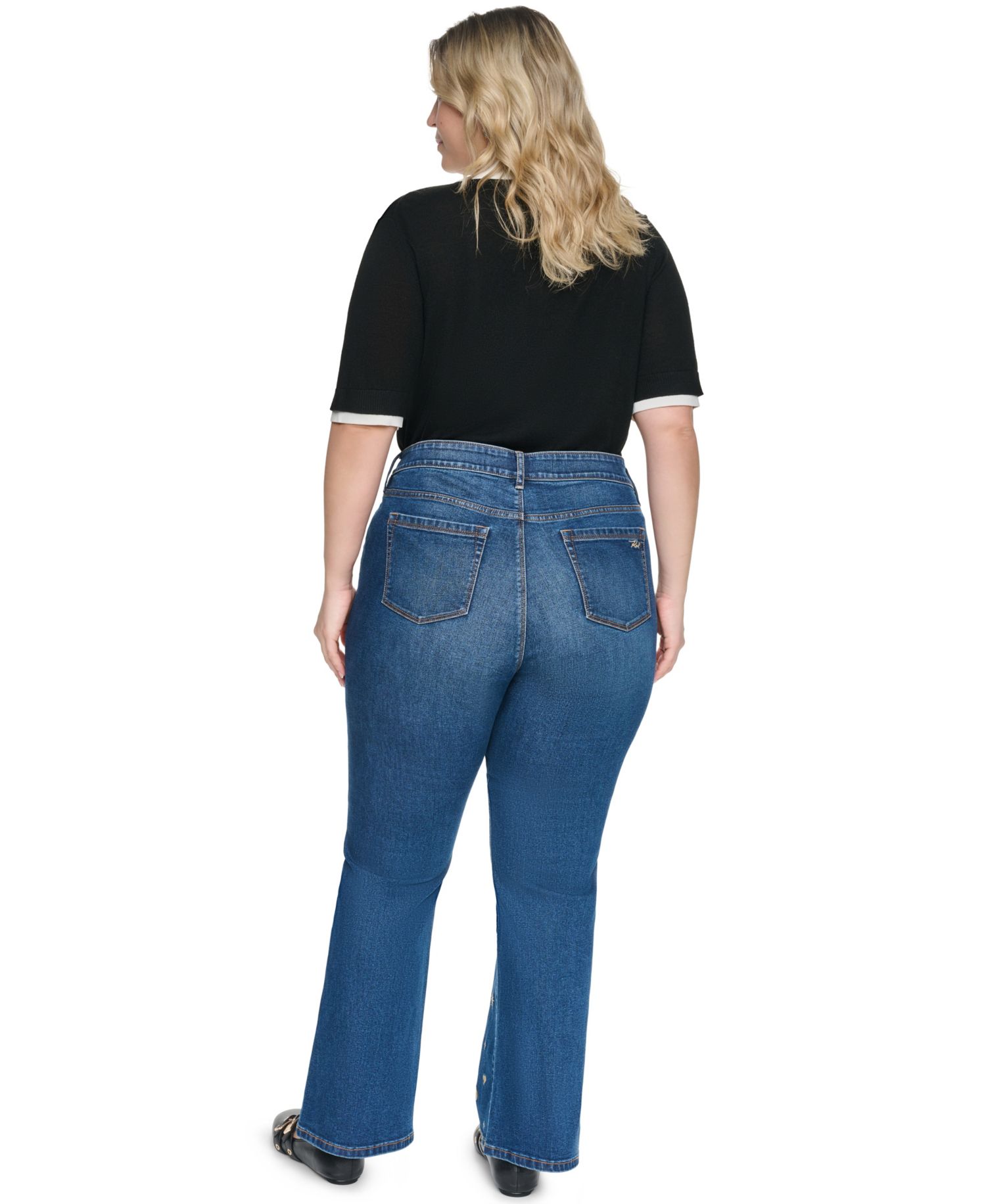Plus Size Embroidered Motif Mid-Rise Bootcut Jeans