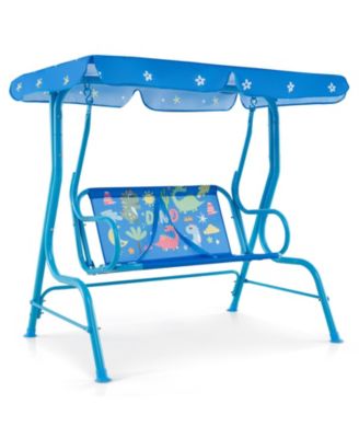 Kids Patio Swing Chair with Metal Stand and Adjustable Canopy for 2 Kids