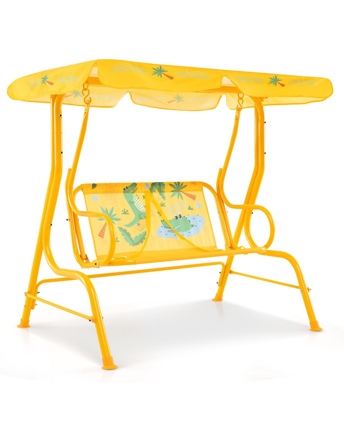 Slickblue Kids Patio Swing Chair with Metal Stand and Adjustable Canopy for 2 Kids - Yellow