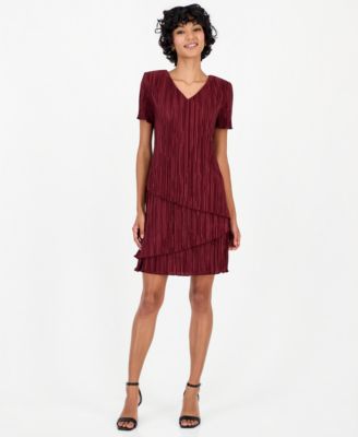 Petite V-Neck Tiered Short-Sleeve Sheath Dress
