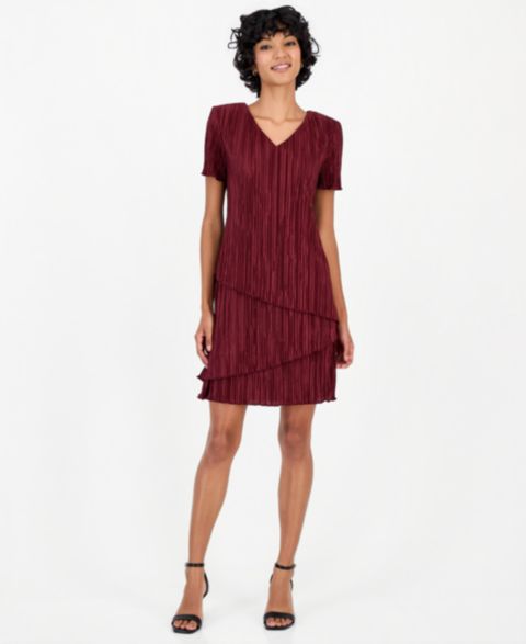Женское платье Connected V-Neck Tiered Short-Sleeve Sheath, цвет: Бордо