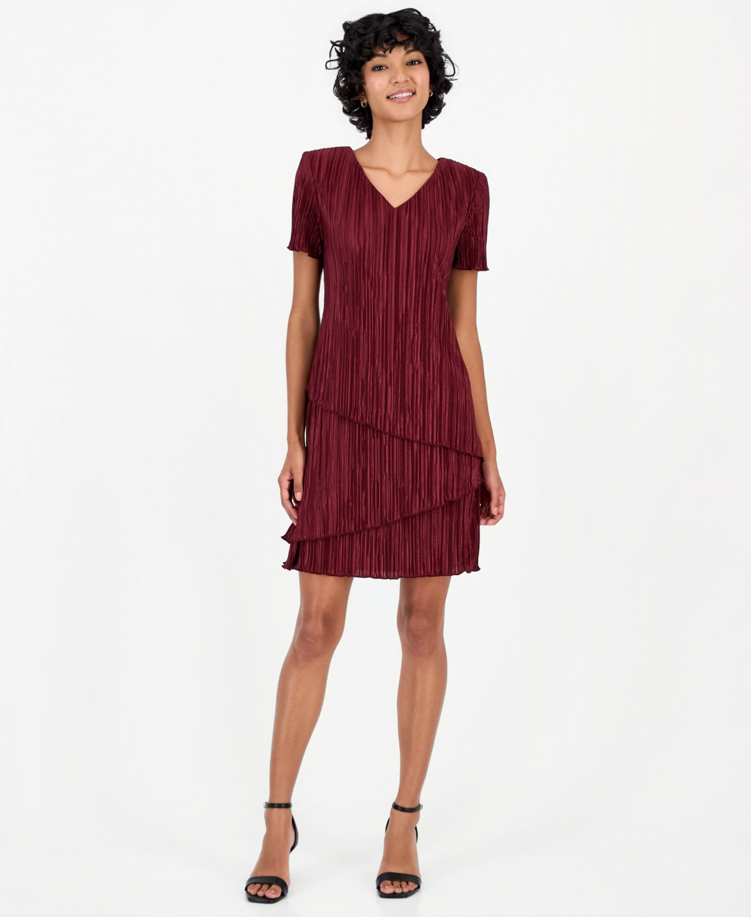 Petite V-Neck Tiered Short-Sleeve Sheath Dress