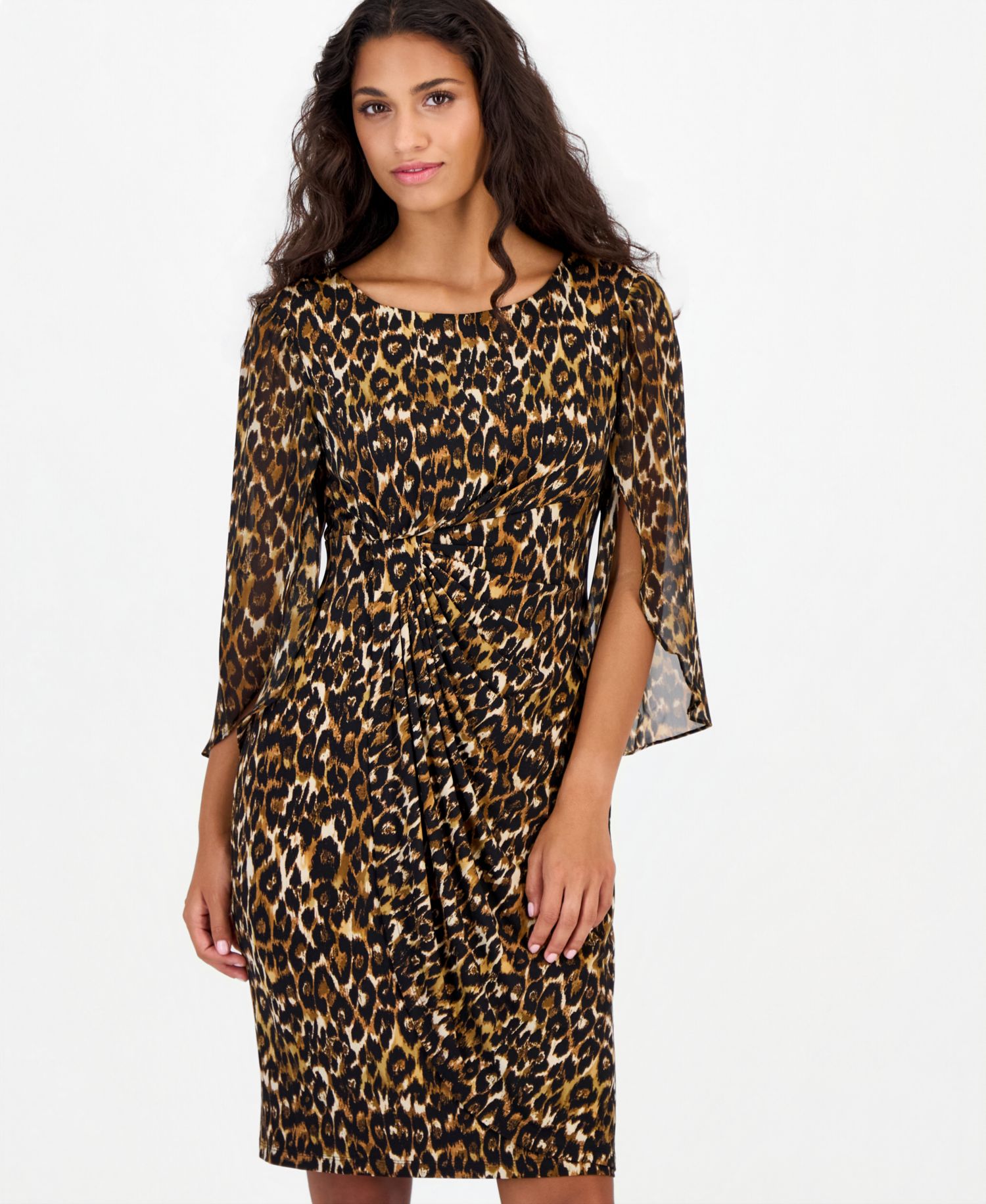 Petite Leopard-Print Tulip-Sleeve Dress