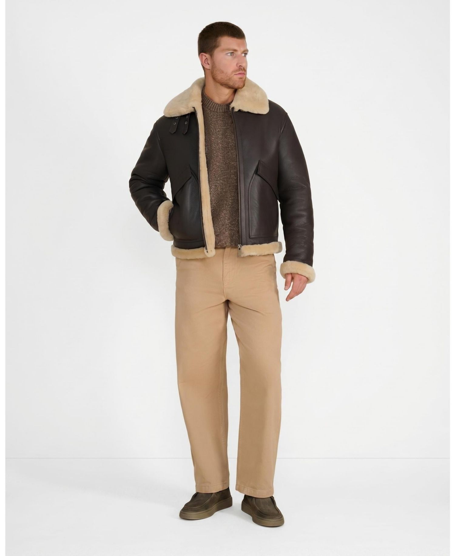 Men's Hudson Brown Leather Shearling Jacket
