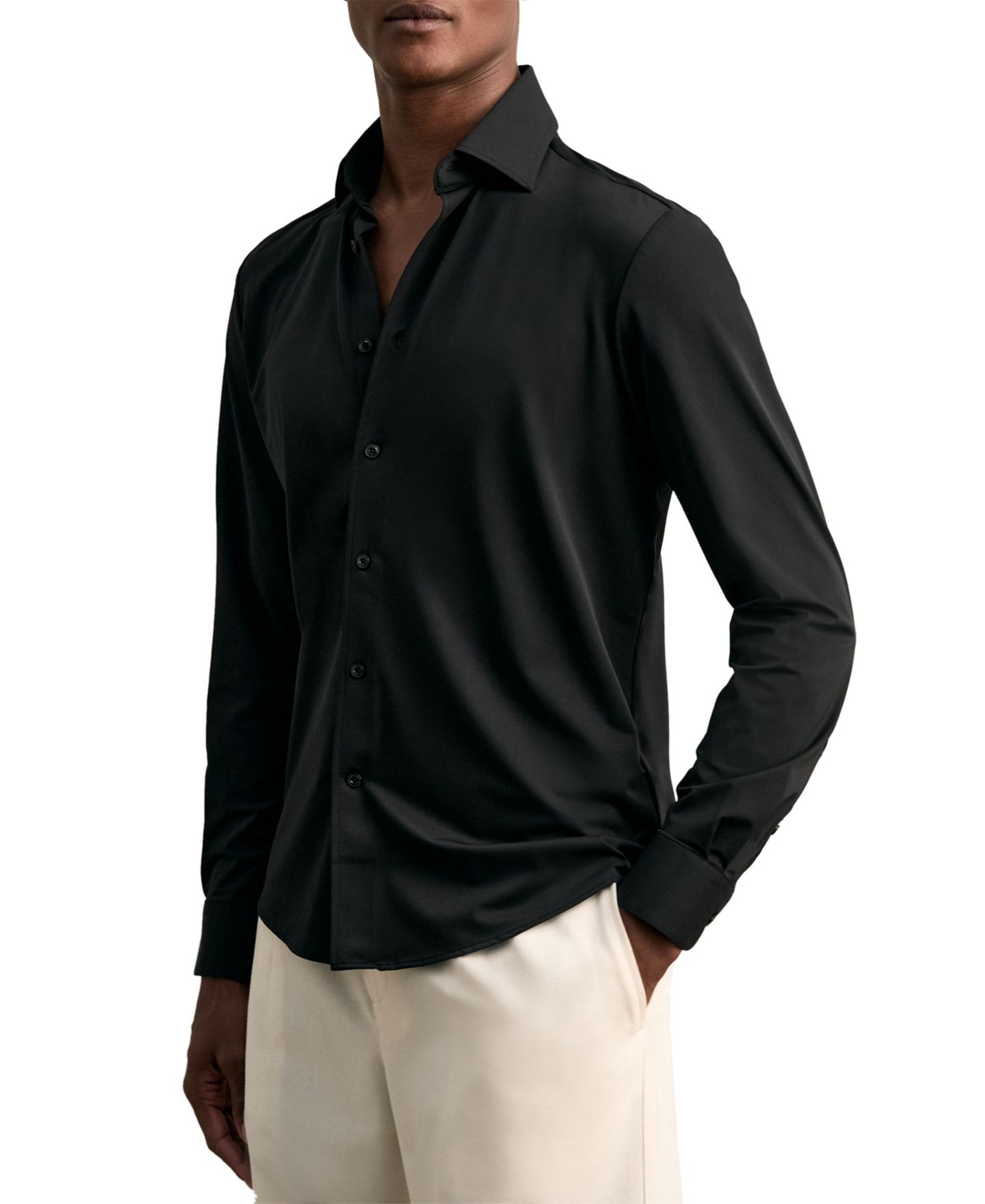 Мужская рубашка REISS Voyager Long-Sleeve Slim-Fit Travel Dress Shirt, цвет: Чёрный — фото 3