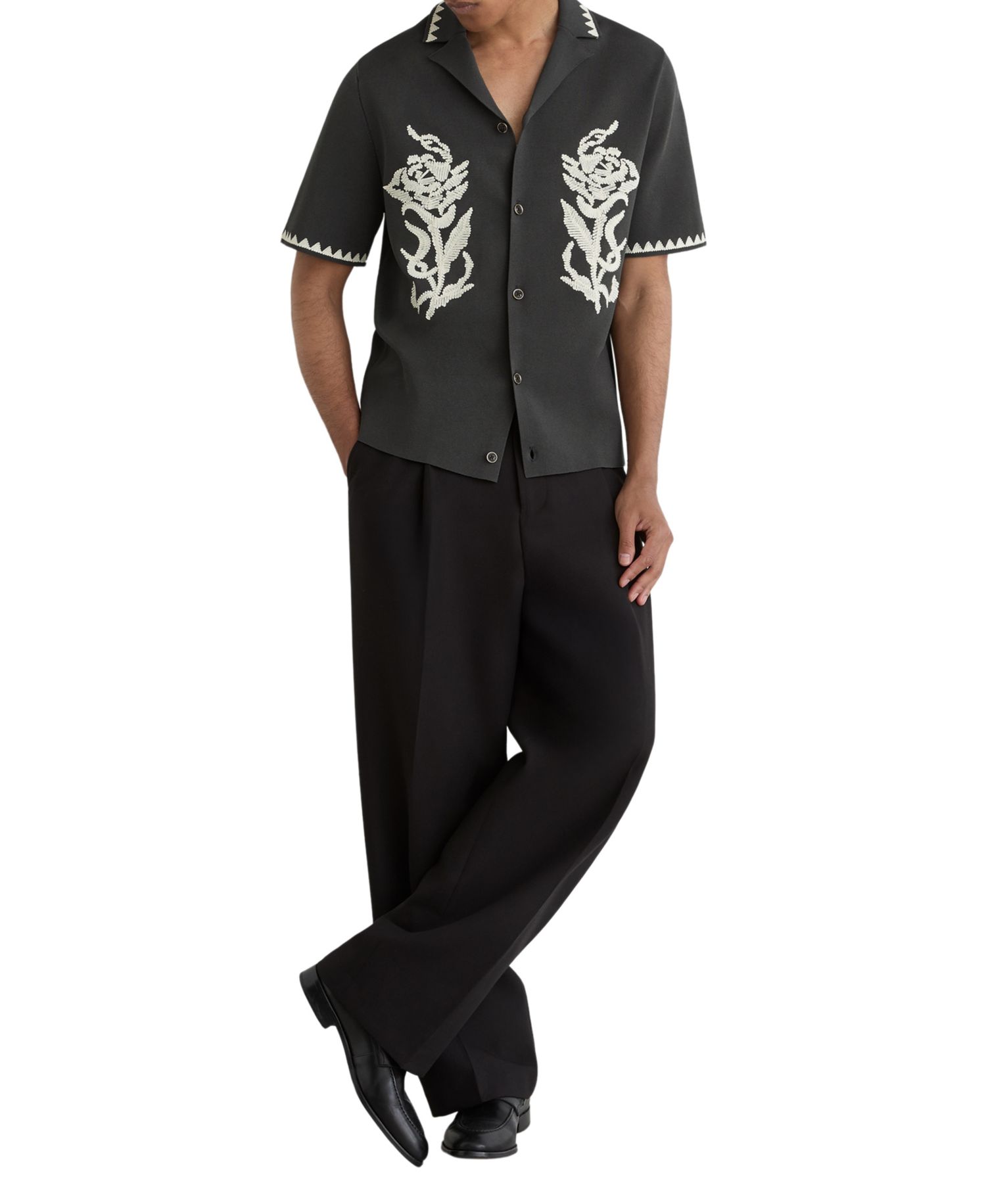 Men's Folia Floral-Embroidered Knitted Shirt