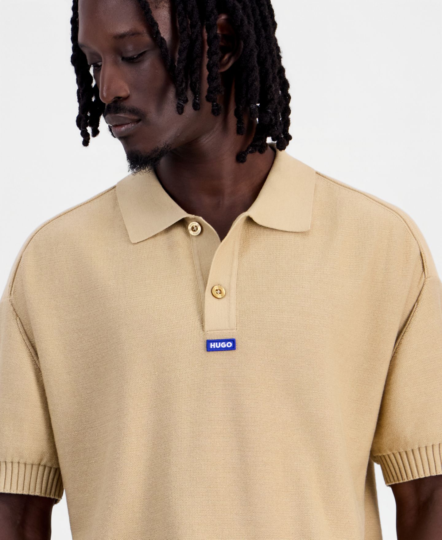 Мужское поло Hugo Boss HUGO by San Knit Regular-Fit Polo Shirt, цвет: Бежевый — фото 2