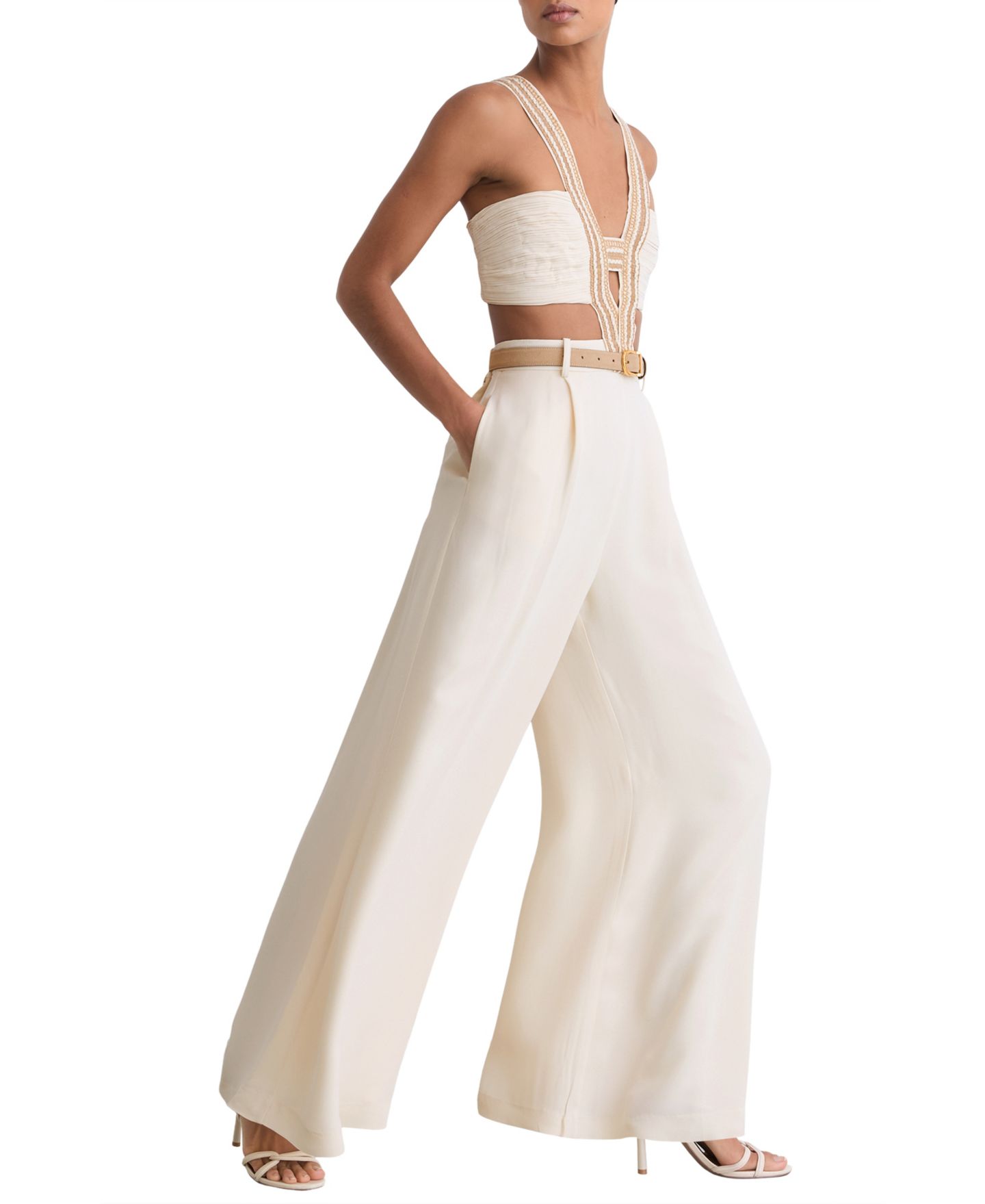 Женский комбинезон REISS Scarlett Cut-Out Jumpsuit, цвет: Слоновая кость — фото 2