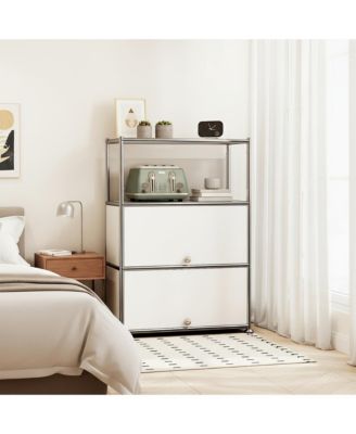 4-Tier Modular Metal Storage Cabinet, Modern Accent Sideboard with Doors and Open Shelves for Home & Office