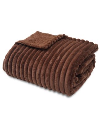 Ultra-Soft Ribbed Faux Fur to Sherpa Blanket, Twin