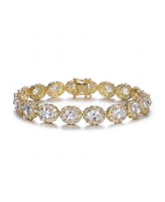 Sterling Silver Oval Colored Cubic Zirconia Stylish Tennis Bracelet