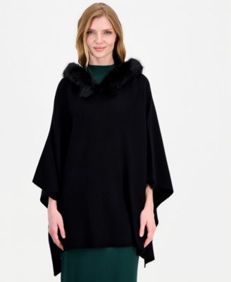 Women's Hooded Faux-Fur Trim Cape