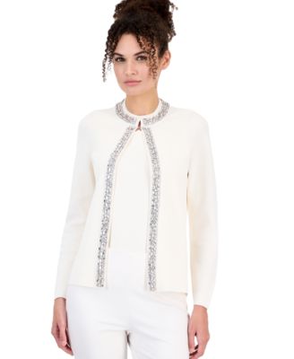 Women's Embellished Long-Sleeve Scoop Neck Cardigan